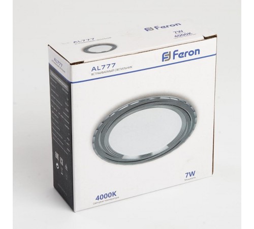 Светильник светодиодный встраиваемый декоративный AL777, 7W, 525 Lm ,4000К, серебро  28682  FERON