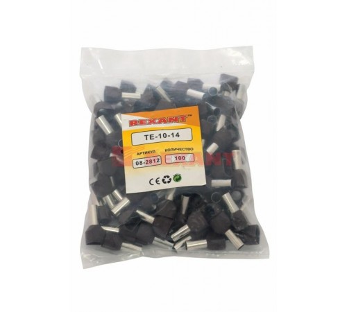 Наконечник штыревой втулочный изолированный F-14 мм 2х10 мм (НШВи(2) 10-14/ Ги2 10-14) красный  08-2812  REXANT