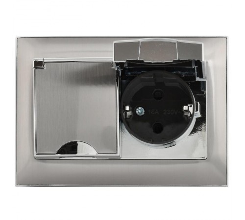 SKANDY Розетка 2-местная с с крышкой 16А в сб IP44 SK-R12N никель  SK-R26-16-44-K50-F  IEK