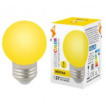 Лампа светодиодная LED-G45-1W/YELLOW/E27/FR/С декоративная LED. "шар", матовая. Цвет желтый  UL-00005649  Volpe