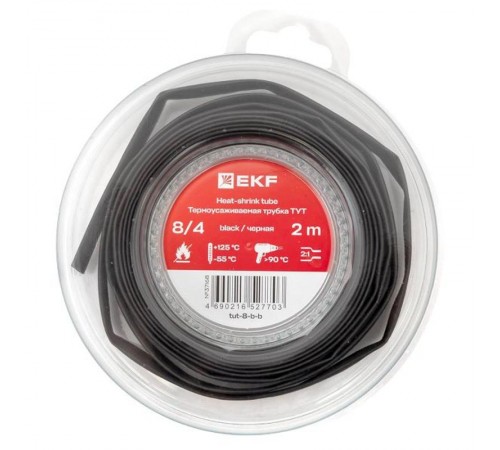 Термоусаживаемая трубка ТУТ нг 8/4 черная ролик 2 м tut-8-b-bEKF