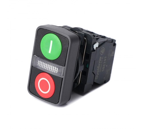 Кн двойн SB5 в сборе модуль 22мм з "I"+сигн лампа+кр "О" пластик 230ВАС 1НО+1НЗ  SB5AW7A3741M5  SE