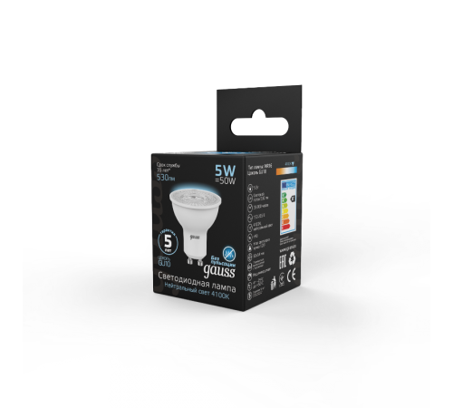 Лампа светодиодная LED 5Вт GU10 220В 4100К MR16  101506205  Gauss