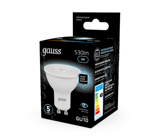 Лампа светодиодная LED 5Вт GU10 220В 4100К MR16  101506205  Gauss