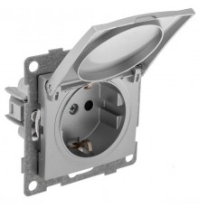 Bravo Розетка 1-ой с/з с з/ш и крышкой, СУ , 16А, 250В, серебро  С10Р91-004  GUSI Electric