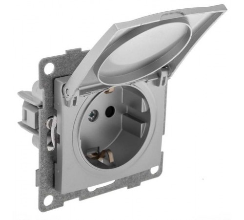Bravo Розетка 1-ой с/з с з/ш и крышкой, СУ , 16А, 250В, серебро  С10Р91-004  GUSI Electric