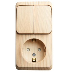 Этюд Сосна О/У Блок: Розетка с заземлением со шторками + Выключатель 2-клавишный  BPA16-202D  SE