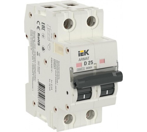 Выключатель автоматический двухполюсный M06N 2P D 25А 6кА ARMAT  AR-M06N-2-D025  IEK