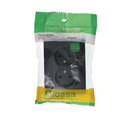 Glossa Антрацит Розетка 2-ая без заземления ,16А (в сборе)  GSL000720  SE