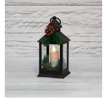 Декоративный фонарь со свечкой и шишкой, черный корпус, размер 10,7x10,7x23,5 см, цвет теплый белый  513-047  NEON-NIGHT