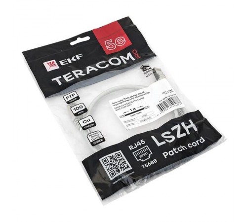 Патч-корд TERACOM PRO Cat.5E экранированный FTP оболочка LSZH серый (1,0м)  TRP-5EFTP-LSH-1M-GY  EKF