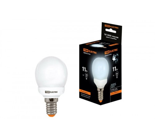 Лампа энергосберегающая КЛЛ 11Вт E14 840 шарообразная G45  SQ0323-0156  TDM