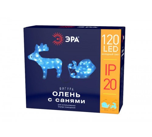 Фигура светодиодная  Олень с санями, ENIOF - 11 , 220V (2/30)  Б0047973  ЭРА