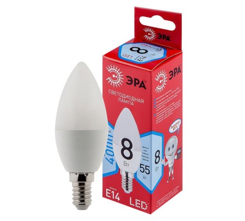 Лампа светодиодная LED B35-8W-840-E14 R (диод, свеча, 8Вт, нейтр, E14)  Б0050200  ЭРА