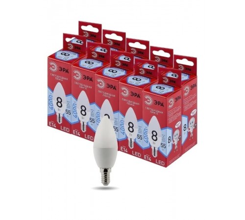 Лампа светодиодная LED B35-8W-840-E14 R (диод, свеча, 8Вт, нейтр, E14)  Б0050200  ЭРА