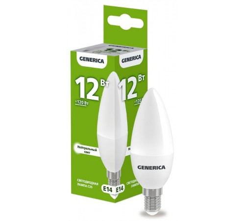 Лампа светодиодная C35 свеча 12Вт 230В 4000К E14   LL-C35-12-230-40-E14-G  GENERICA