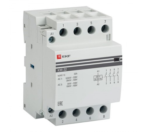 Контактор модульный КМ 25А 4NО (3 мод.) 24В АС PROxima  km-3-25-40-24v  EKF