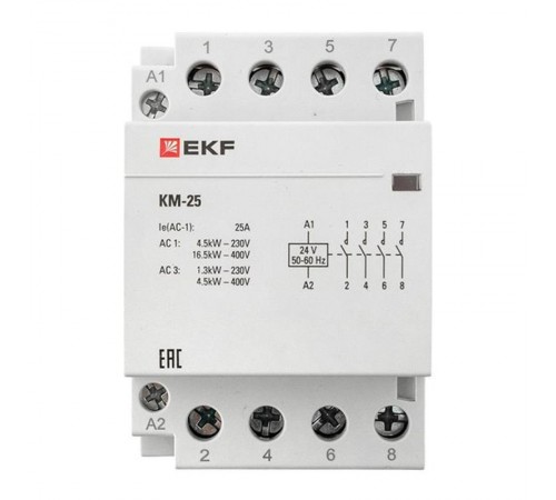 Контактор модульный КМ 25А 4NО (3 мод.) 24В АС PROxima  km-3-25-40-24v  EKF