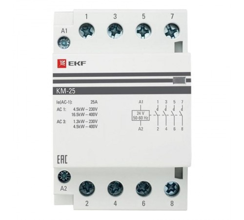 Контактор модульный КМ 25А 4NО (3 мод.) 24В АС PROxima  km-3-25-40-24v  EKF