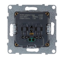 SUNO Комбинированная розетка со шторками 2К+З 16А 250В/USB С 1500мА. Безвинтовые зажимы. Цвет "Алюминий"  721329  Legrand