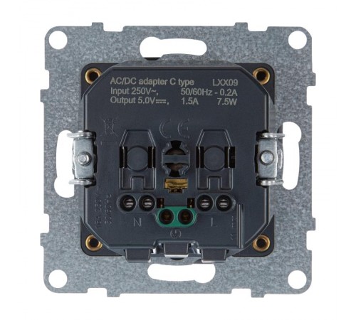 SUNO Комбинированная розетка со шторками 2К+З 16А 250В/USB С 1500мА. Безвинтовые зажимы. Цвет "Алюминий"  721329  Legrand