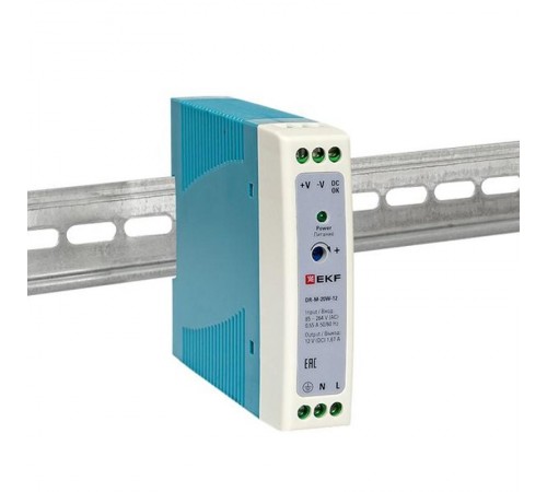 Блок питания на дин рейку 20Вт,Uвх ~ 220 В AC m, Uвых - 12 В DC постоянного тока DR-M-20W-12 EKF