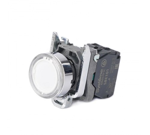 Кнопка SB4 с подсветкой в сборе модульная 22мм белая металл 24ВDC 1НО  SB4BW31B1  SE