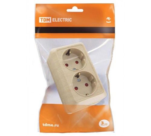 Розетка двойная 2П+З открытой установки с з/ш IP20 16А, сосна "Ладога"   SQ1801-0056  TDM