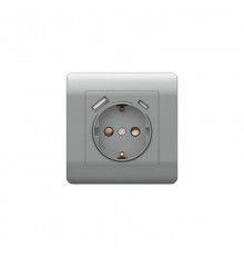 Розетка с/з со шторками, 16А+ USB двойная A+С, 5В/2,1А, серебряный(NEW3-E)  431454  CHINT