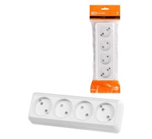 Розетка 4-х местная горизонтальная 2П открытой установки IP20 10A с з/ш белая "Ладога  SQ1801-0129  TDM