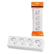 Розетка 4-х местная горизонтальная 2П открытой установки IP20 10A с з/ш белая "Ладога  SQ1801-0129  TDM