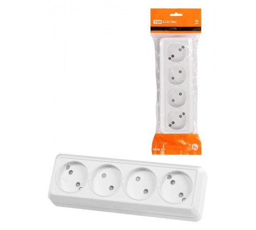 Розетка 4-х местная горизонтальная 2П открытой установки IP20 10A с з/ш белая "Ладога  SQ1801-0129  TDM