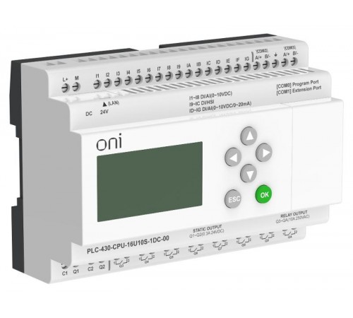 ПЛК 430 Модуль ЦПУ 4 DI 12 UI 8 RO 2 TO 24В DC EP с экр  PLC-430-CPU-16U10S-1DC-00  ONI