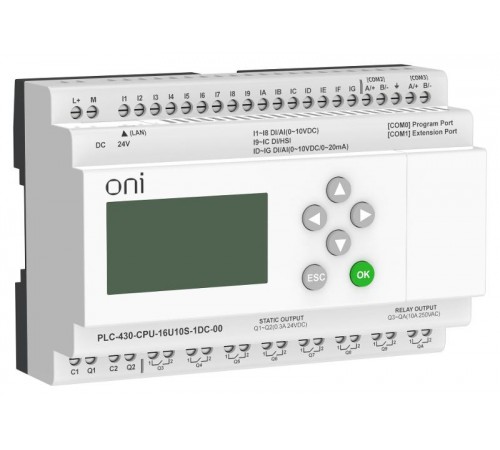 ПЛК 430 Модуль ЦПУ 4 DI 12 UI 8 RO 2 TO 24В DC EP с экр  PLC-430-CPU-16U10S-1DC-00  ONI