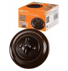 Выключатель скрытой установки фарфоровый поворотный 2-кл. с ручкой (бантик) 10А коричневый "Болонь"  SQ1820-0415  TDM