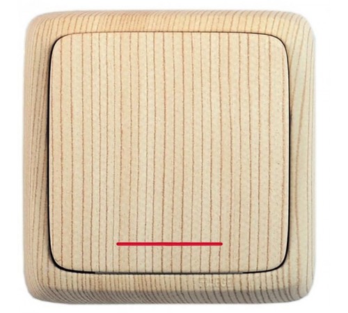 Выключатель открытой установки, одноклавишный, с индикацией, с изолирующей пластиной, цвет сосна  ВА16-114-02  HEGEL