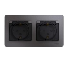 Glossa Графит Розетка 2-ая с з/к, со шторками (в сборе), IP44  GSL001347  SE