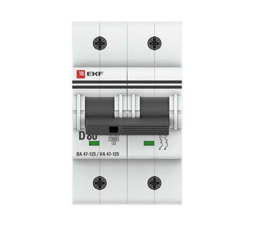 Выключатель автоматический двухполюсный ВА 47-125 80А D 15кА PROxima  mcb47125-2-80D  EKF
