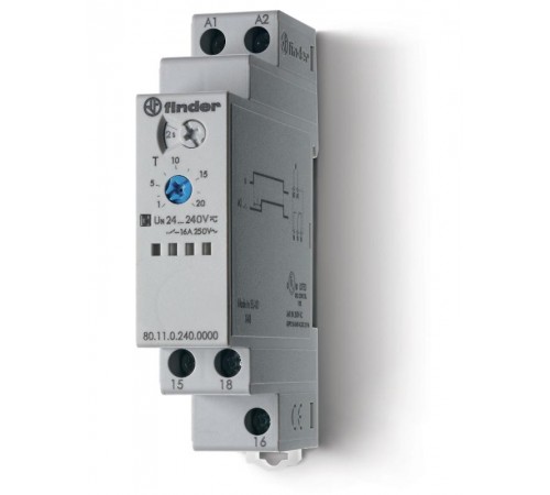 Модульный таймер 1-функциональный (AI); питание 24...240В АС/DC; 1CO 16A; ширина 17.5мм; регулировка времени 0.1с...24ч  801102400000T  Finder
