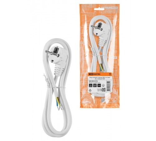 Шнур сетевой с вилкой ПВС 3x1,5мм 2м с/з белый  SQ1305-0176  TDM
