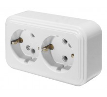 Розетка 2-местная с заземляющим контактом, 250В, 16А, IP20, PST16-31-20 (RA 16-238-Б), белый  39695  STEKKER
