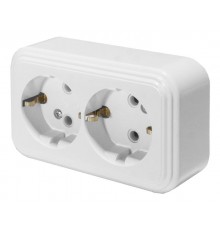 Розетка 2-местная с заземляющим контактом, 250В, 16А, IP20, PST16-31-20 (RA 16-238-Б), белый  39695  STEKKER