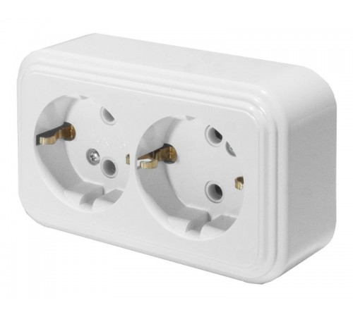 Розетка 2-местная с заземляющим контактом, 250В, 16А, IP20, PST16-31-20 (RA 16-238-Б), белый  39695  STEKKER