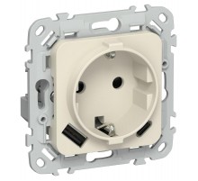 FLITE Розетка с заземлением со шторками 16А с USB A+C 20Вт РСЮшс11-0-ФлСл сливочный  FI-R14-16-U22-020-K86  IEK