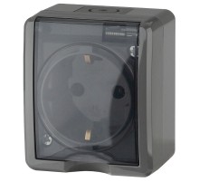 Розетка 11-2402-03  с заземлением IP54, шторки, 16АХ-250В, ОУ, Эксперт, Серый Б0020715  ЭРА