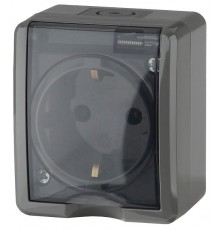 Розетка 11-2402-03  с заземлением IP54, шторки, 16АХ-250В, ОУ, Эксперт, Серый Б0020715  ЭРА