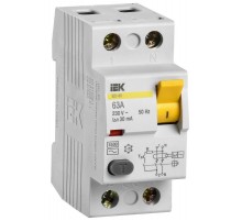 Выключатель дифференциальный (УЗО) ВД1-63 2п 63А 30мА тип AC  MDV10-2-063-030  IEK