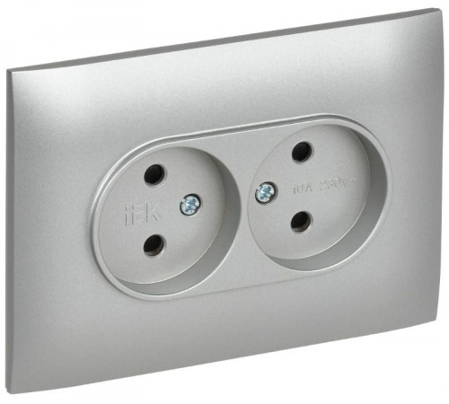 SKANDY Розетка 2-местная без з/к с з/ш 10А сб. SK-R09S серебряный  SK-R23-10-K23-F  IEK
