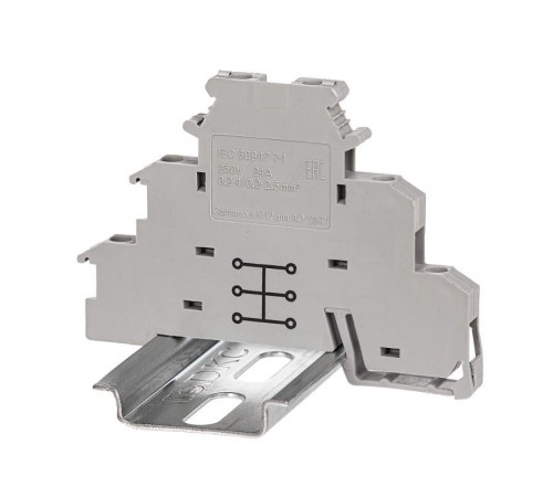 Клемма трехуровневая, винтовой зажим, 6 точек подключения, 2.5 кв.мм, серая  DKIDR-1.5-PV  DKC