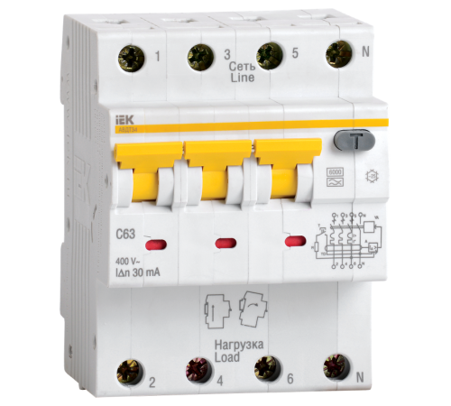 Выключатель автоматический дифференциального тока АВДТ 34 3п+N 25А C 300мА тип A  MAD22-6-025-C-300  IEK